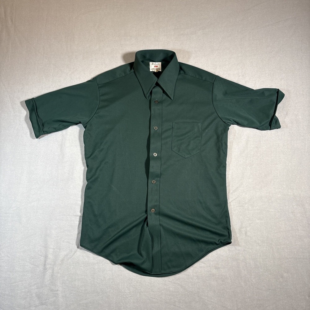 Vintage Bambergers Shirt Mens Size 15.5 Green Performance Stretch Made Korea